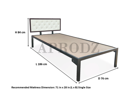 Single Size Bed with Upholstered Headboard | CR Steel Frame | Modern Platform Bed | Sturdy, Durable & Noise-Free | No Box Spring Needed | Stylish Furniture