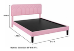 Platform Bed Frame with Velvet Upholstered Headboard and Wooden Slats Support, Mattress Foundation/No Box Spring Needed, 
 Pink Fabric + Leg Wood Black 