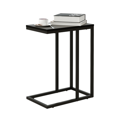C Shaped End Table, Snack Side Table, Black