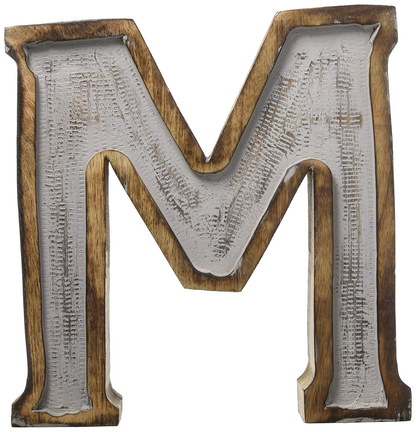 Monogram Free Standing Grey Letter Block - Length (9.2 in), Depth (2.2 in), Height (10.2 in), M