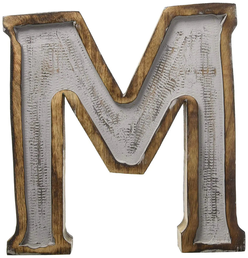 Monogram Free Standing Grey Letter Block - Length (9.2 in), Depth (2.2 in), Height (10.2 in), M 