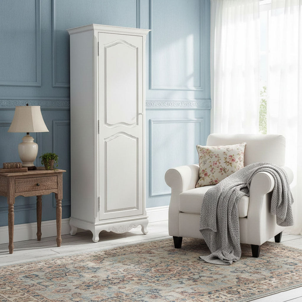 Mango Wood Multipurpose Storage 1-Door Libson Wardrobe Almirah for Living Room | White Finish