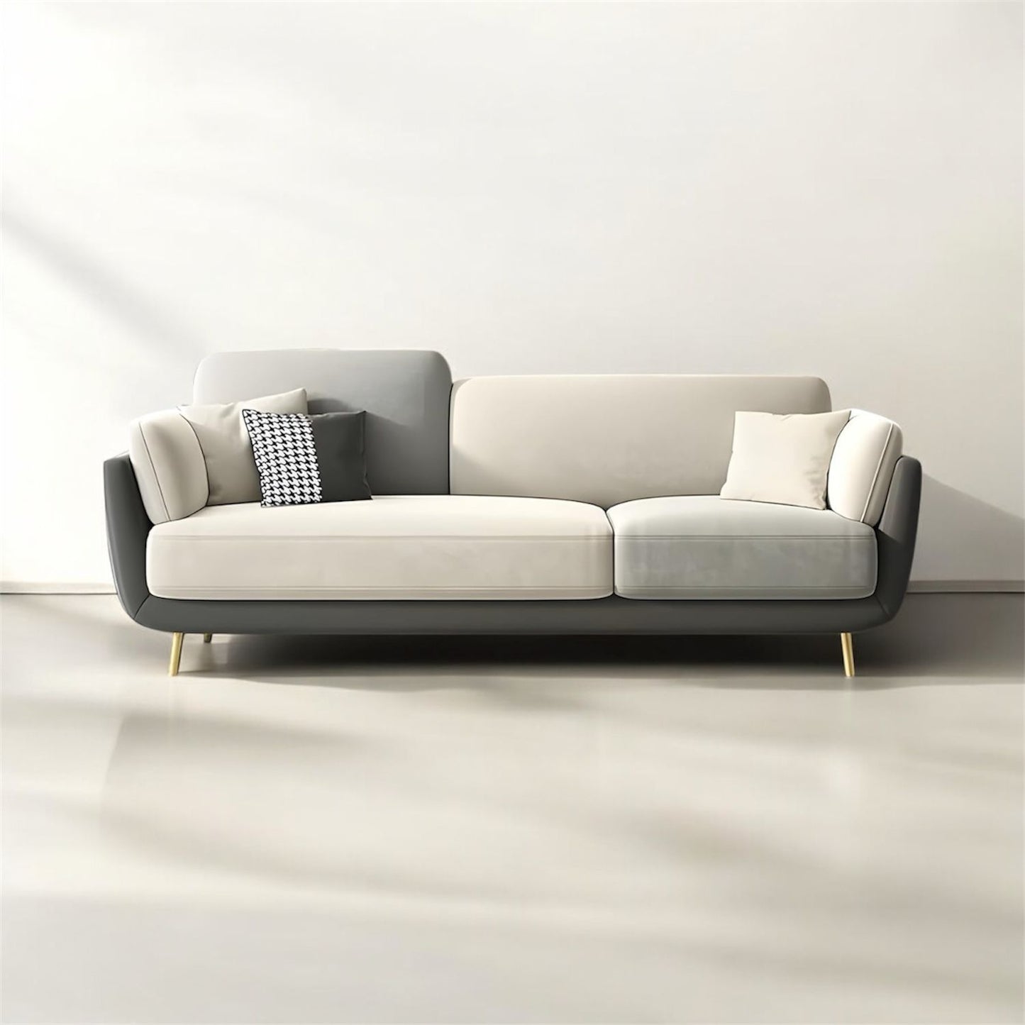 Aprodz Luxelle Modern 3-Seater Sofa – Two-Tone Grey & Beige Fabric Couch for Living Room | Minimalist Design | Removable Cushions | Metal Legs | Comfortable & Stylish Seating