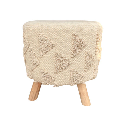 Boho Textured Ottoman Stool – Handwoven Cream Pouffe with Wooden Legs set of 2