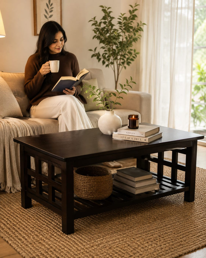 Solid Sheesham Wood Coffee Table in Dark Brown Finish 