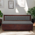 Comforto Upholstered Sheesham Wood Sofa Bed (Rosewood - Light Grey Fabric + Walnut) 