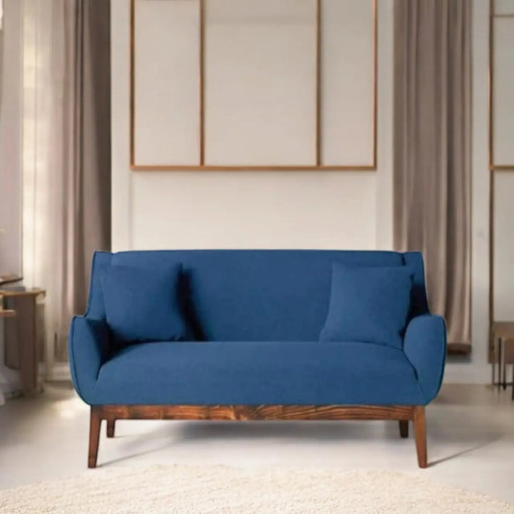 Translation missing: en.Sheesham Wood and Upholstered 3 Seater Sofa for Living Room Home Office Furniture |(Upholstered - Teal Blue Velvet + Teak) 