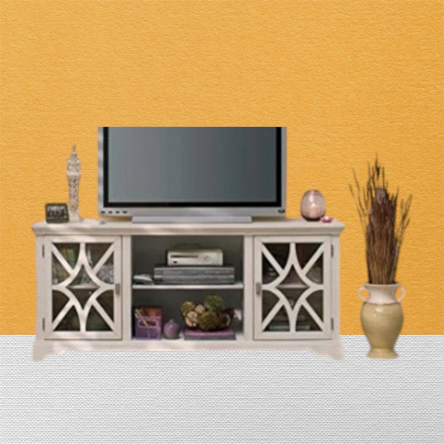 Mango Wood Sulla LED TV Stand Entertainment Unit Storage TV Cabinet for Living Room (Walnut Finish)