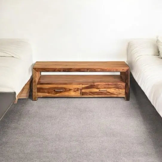 Sheesham Wood Helsinki TV Unit with 2 Door Storage Entertainment Unit Center Console TV Table for Living Room Furniture (Honey Finish) 