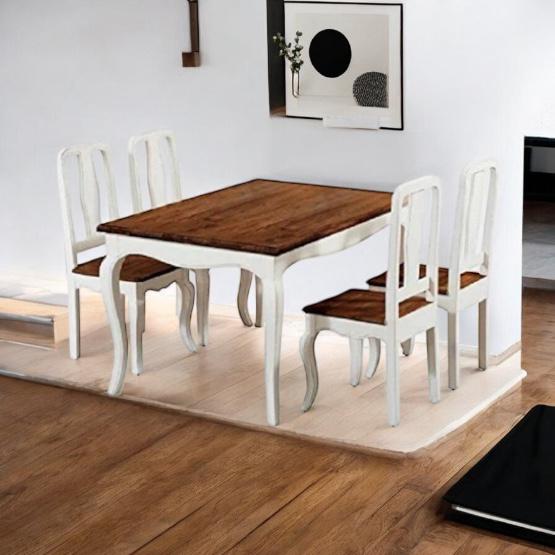 Sheesham Wood Vaughan 4 Seater Dining Table Set for Home Living Room | Dining Furniture | White and Brown