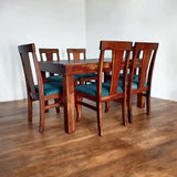 Noetic Solid Sheesham Wood 6 Seater Dining Table with Chairs (Rustic Teak Finish) 