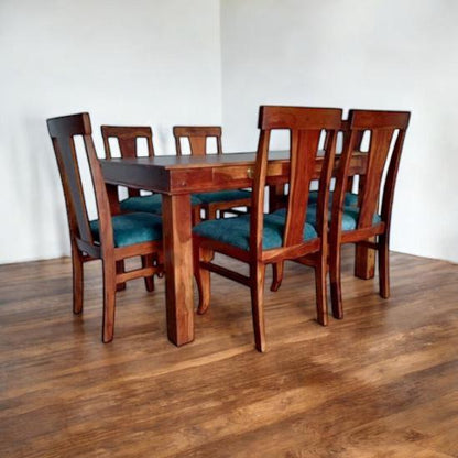 Noetic Solid Sheesham Wood 6 Seater Dining Table with Chairs (Rustic Teak Finish)