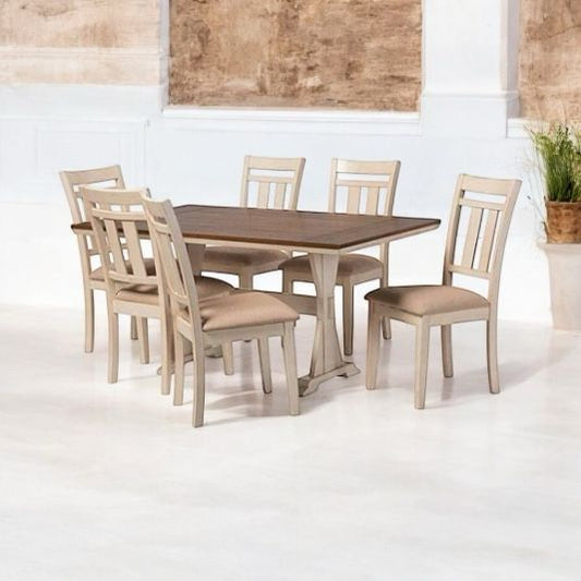 Solid Wood Torrance 6 Seater Dining Table Set for Home | Dining Furniture | Brown & Cream Finish