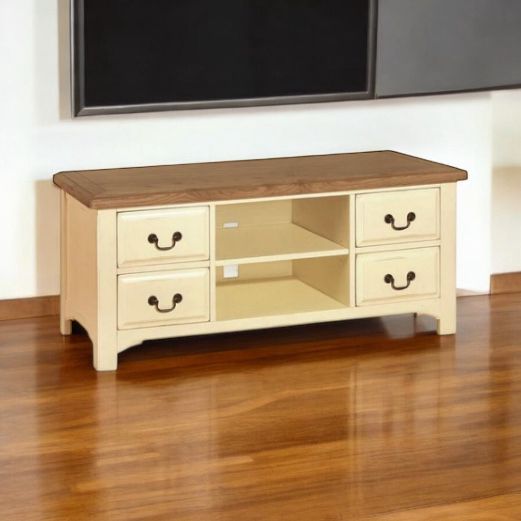 Mango Wood Comiter TV Stand Cabinet for Home | TV Unit for Living Room | Cream Finish Aprodz