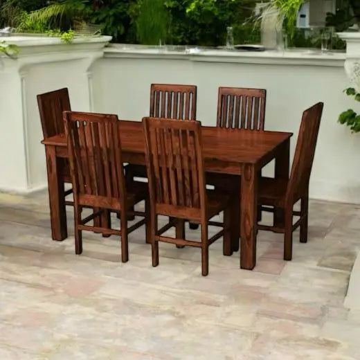 Sheesham Wood Tulsa 6 Seater Dining Table Set for Home | Dining Furniture | Brown Finish 