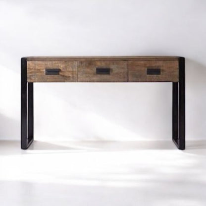 Mango Wood & Steel APAC Console Table with 3 Drawer for Living Room | Wooden Console Table | Brown Finish