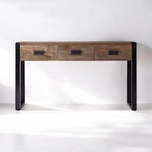 Translation missing: en.Mango Wood &amp; Steel APAC Console Table with 3 Drawer for Living Room | Wooden Console Table | Brown Finish 