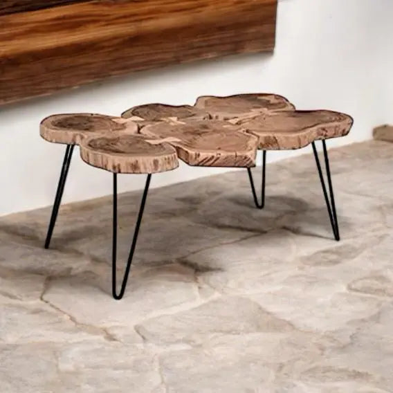 Tronco Acacia Wood Top and Metal Base Coffee Table (Acacia Wood - Rosewood + Black Powder Coated) 