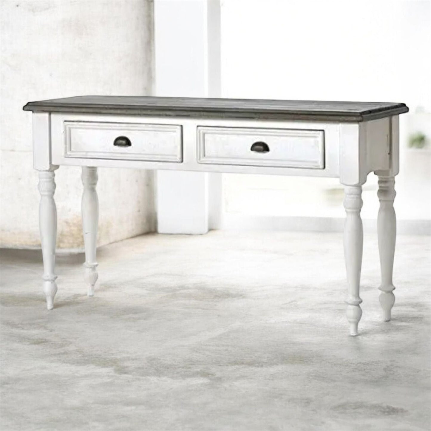 Mango Wood Lolua Console Table with 2 Drawer for Living Room | Wooden Console Table | Brown & White Finish 
