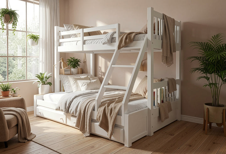 Translation missing: en.Solid Wood Getech Bunk Bed with Slide Storage &amp; Trundle | Twin Over Twin Kids Bed | White Finish 
