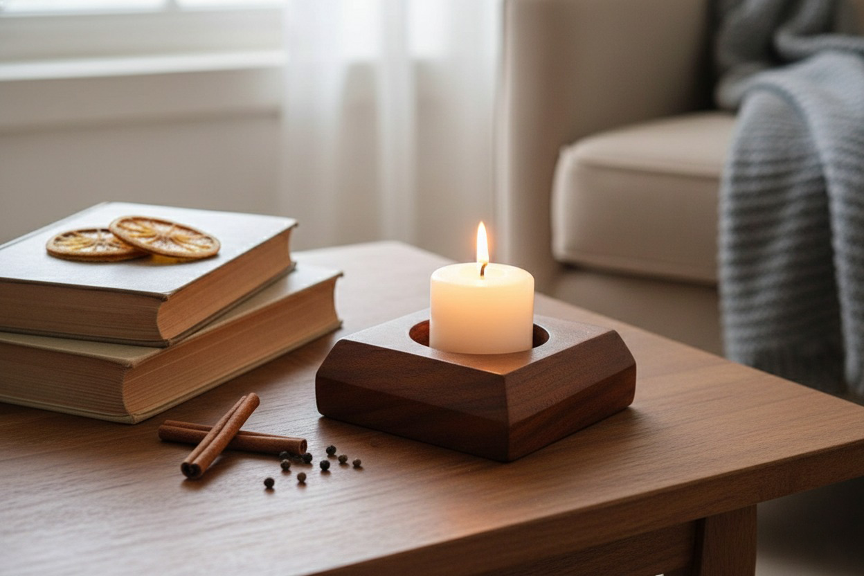 Handmade Wooden Set of 2 Candle Holder Stand for Home Décor Decorative Tealight Gifts Item 