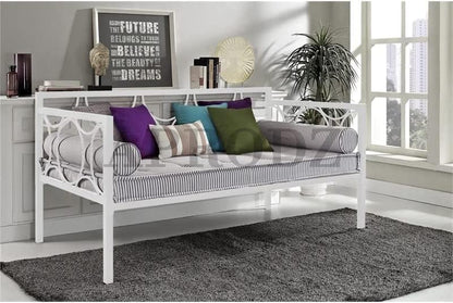 Acceber Three Seater Metal Sofa with Mattress and 2 bolsters (Metal - White Powdercoated) 