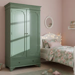 Mango Wood 2-Door 1-Drawer Wardrobe – Khaki Green Almirah 