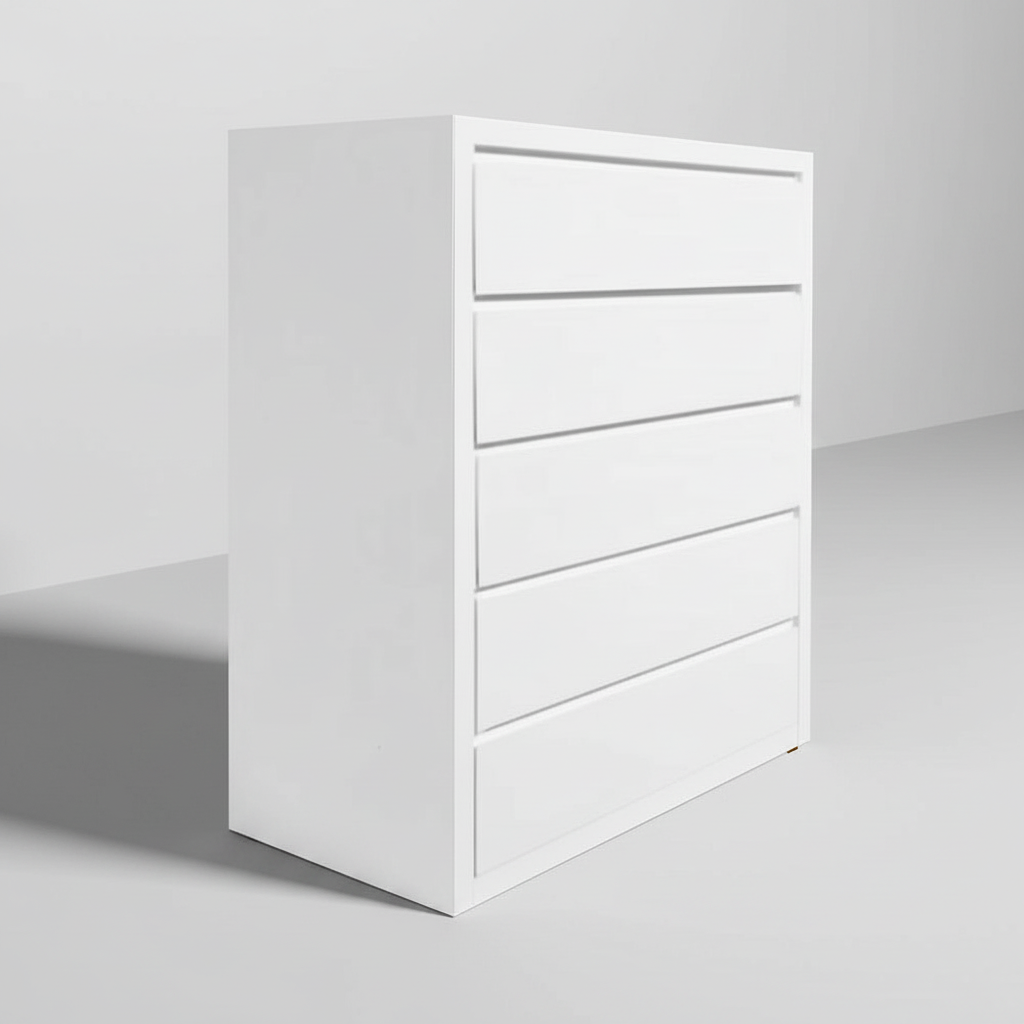 Mango Wood Warsaw Chest of 5 Drawers Storage Dresser for Living Room Furniture (White Finish) 