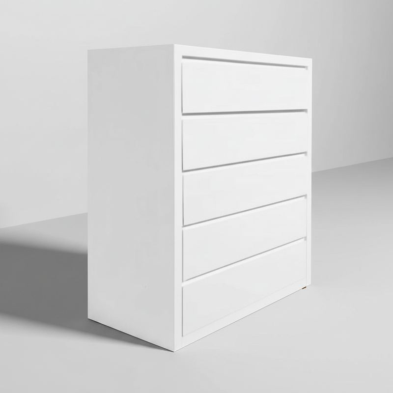 Mango Wood Warsaw Chest of 5 Drawers Storage Dresser for Living Room Furniture (White Finish) 