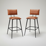 Upholstered Cold Rolled Steel Bar Stool (Brown Fabric + Black Powder Coated) - Set of 2 