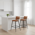 Upholstered Cold Rolled Steel Bar Stool (Brown Fabric + Black Powder Coated) - Set of 2 