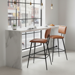 Upholstered Cold Rolled Steel Bar Stool (Brown Fabric + Black Powder Coated) - Set of 2 