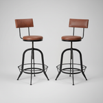 Upholstered Cold Rolled Steel Bar Stool (Brown Fabric + Black Powdercoated) - Set of 2 