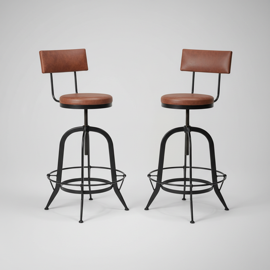 Translation missing: en.Upholstered Cold Rolled Steel Bar Stool (Brown Fabric + Black Powdercoated) - Set of 2 