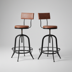 Upholstered Cold Rolled Steel Bar Stool (Brown Fabric + Black Powdercoated) - Set of 2 