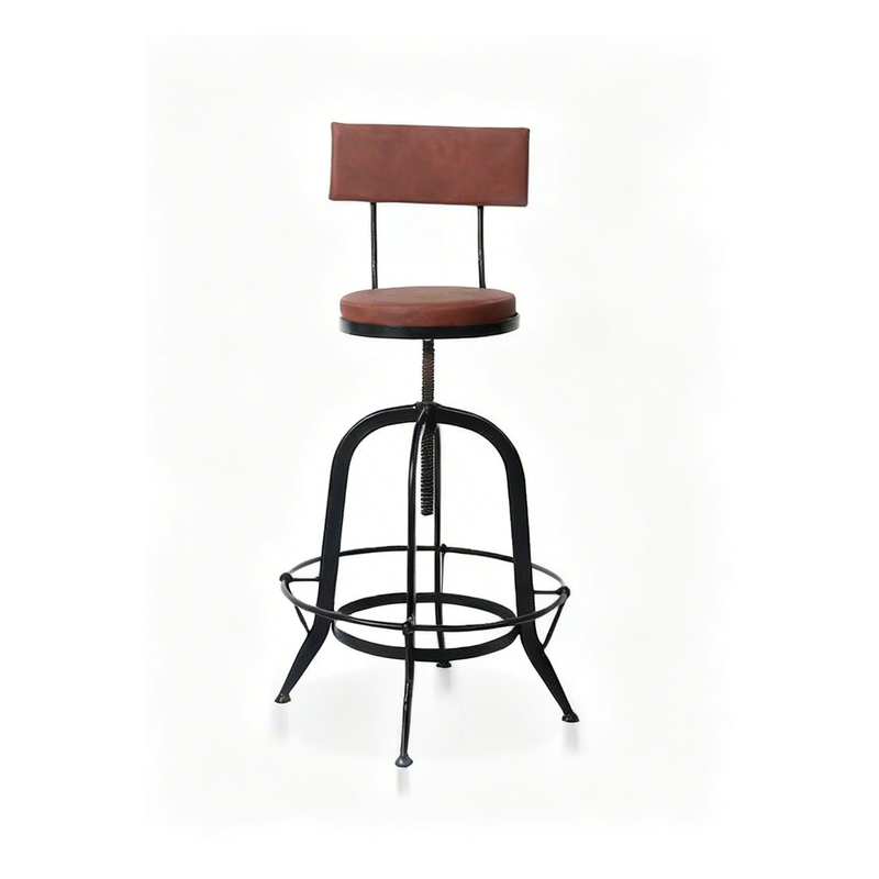 Upholstered Cold Rolled Steel Bar Stool (Brown Fabric + Black Powdercoated) - Set of 2 