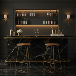 Modern Counter Height Stool – Gold Frame, Wood Finish Seat (25") 