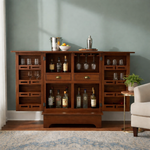 Mango Wood Downer White Bar Cabinet with Wine Glass Storage for Living Room, Standard 