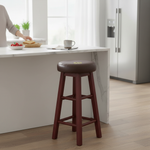 Vero Bar & Kitchen Stool – Elegant Brown Faux Leather Upholstered Seat with Sturdy Wooden Legs for Dining & Counter Seating 