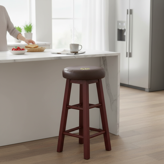 Vero Bar & Kitchen Stool – Elegant Brown Faux Leather Upholstered Seat with Sturdy Wooden Legs for Dining & Counter Seating 