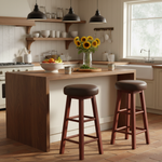 Vero Bar & Kitchen Stool – Elegant Brown Faux Leather Upholstered Seat with Sturdy Wooden Legs for Dining & Counter Seating 