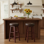 Vero Bar & Kitchen Stool – Elegant Brown Faux Leather Upholstered Seat with Sturdy Wooden Legs for Dining & Counter Seating 