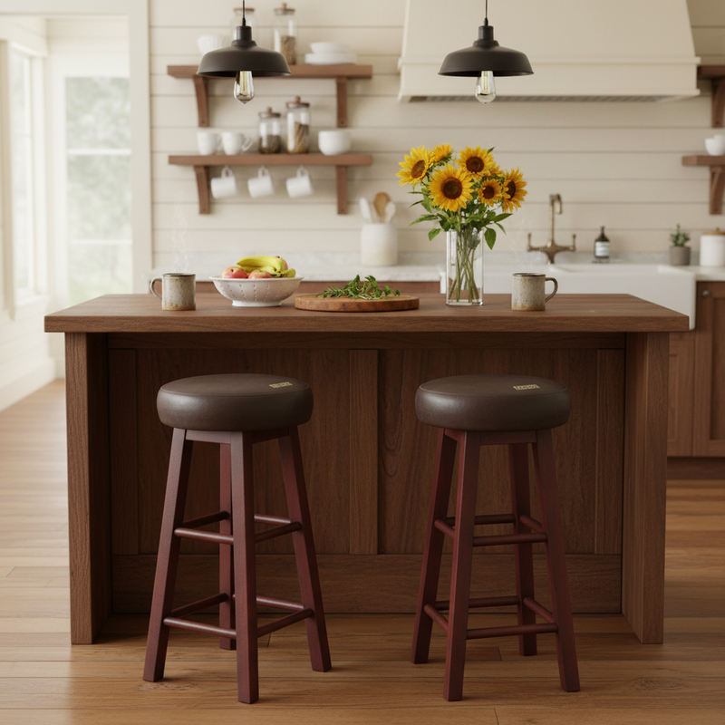 Vero Bar & Kitchen Stool – Elegant Brown Faux Leather Upholstered Seat with Sturdy Wooden Legs for Dining & Counter Seating 