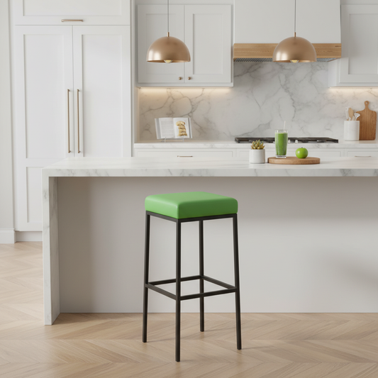 Maude Cushion Seat and Stainless Steel Bar Stool (Metal - black powdercoated and cushion Green) 