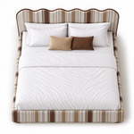 Upholstered Bed with Scalloped Wave Headboard, Striped Fabric Bed Frame for Bedroom, Modern Platform Bed with Wooden Feet, Beige Brown Stripe(Cream & Brown Stripe) 