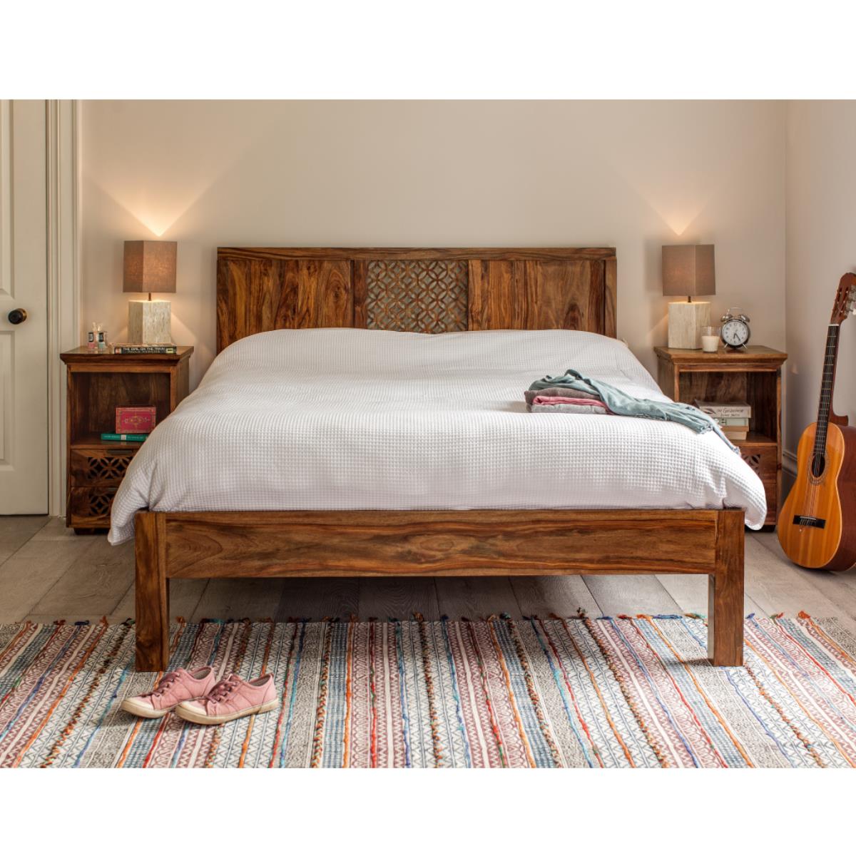 Solid Wood Without Storage Durque Bed for Bedroom Stylish | Teak Finish