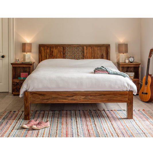 Solid Wood Without Storage Durque Bed for Bedroom Stylish | Teak Finish