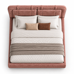 Dusty Rose Pink Upholstered Platform Bed with Panel Headboard & Wooden Legs – Textured Fabric Bed Frame 