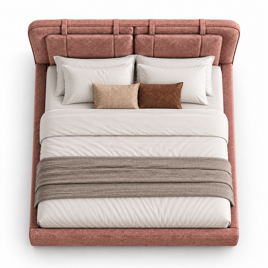 Translation missing: en.Dusty Rose Pink Upholstered Platform Bed with Panel Headboard &amp; Wooden Legs – Textured Fabric Bed Frame 