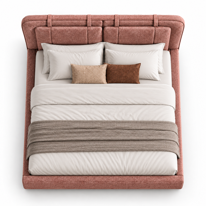 Translation missing: en.Dusty Rose Pink Upholstered Platform Bed with Panel Headboard &amp; Wooden Legs – Textured Fabric Bed Frame 